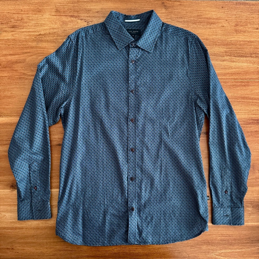 Ted Baker Navy Geometric Button Down Shirt